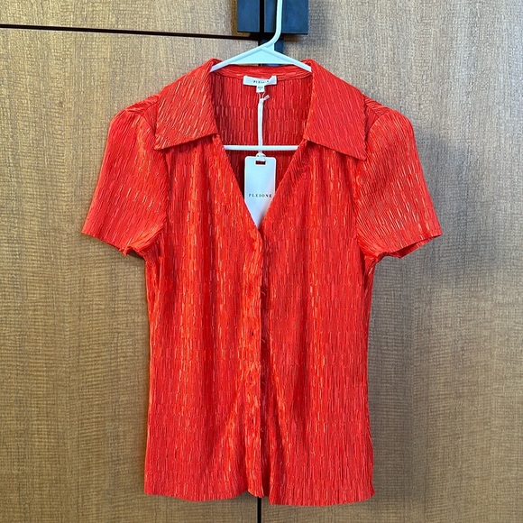 Red Collared Botton Down Top - Picture 1 of 1